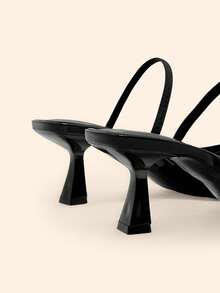 CUCCOO BASICS Ladies Pointed Kitten Heel Black Knitted V-Mouth Striped Rear Elastic Band Ladies Rear Empty Single Shoes Daily Commute Elegant Breathable High Heels - Black - View 4