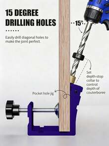 45Pcs Pocket Hole Jig Set With Drill Bit, 15 Degree Woodworking Angle Drill Guide, Stainless Steel Positioning Tool For DIY Carpentry - 46Pcs/Set - View 3