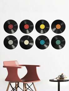 9.6 Inch Waterproof Vinyl Record Wall Decal, 2D Record Transfer Sticker, Retro DJ Music Record Pattern Paper Sticker For Bedroom Living Room Entry Home Decor - Multicolor - View 6