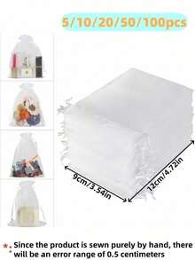 5/10/20/50/100pcs Multi Sizes White Organza Drawstring Bags, Transparent Mesh Gift Pouches, Jewelry Candy Cosmetic Soap Packaging, Wedding Favors, Birthday, Thanksgiving, Christmas Holiday Gift Storage Bags For Home And Party Use Sets For Gift Wraps - White - View 23