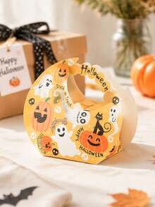 Box Packs Halloween-Themed Triangle Candy Box – Black Cat, Pumpkin, Ghost, Witch Edition. Party Favor Wrapping Paper For Collecting Candy. - multicolor - View 7