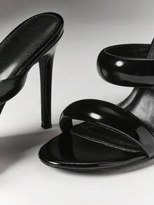 SHEIN SHUZIA Women's Patent High Heel Mules, Open Toe Double Strap Slip-On Stiletto Sandals For Party & Evening - Black - View 9