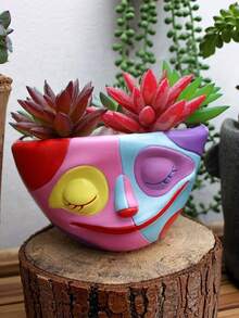 Charming Colorful Face Planter Pot, Unique Resin Succulent Pot With Drainage Hole, Indoor & Outdoor Home Decor, Ideal Valentine's Day Gift - A - View 4