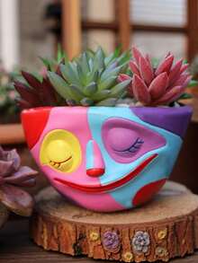 Charming Colorful Face Planter Pot, Unique Resin Succulent Pot With Drainage Hole, Indoor & Outdoor Home Decor, Ideal Valentine's Day Gift - A - View 2