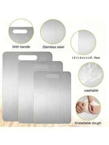 Silver Minimalist Stainless Steel Chopping Board Set, Suitable For Poultry And Fruits, Vegetables As Well As Cutting Boards. It Is Moisture-Proof, Rust-Proof And Easy To Clean. Both Sides Are Usable And Is A Must-Have Product For Home Kitchens. - multiple pieces - View 4