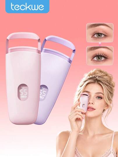 Teckwe Portable Abs Digital Temp Display Electric Eyelash Curler Long Lasting Sunflower Lash Curling Rechargeable Large Window Anti Scald Fast Heating Makeup Tool Pink Purple For Daily Travel Dating Office Autumn Winter Trending Beauty Cosmetic Gadget300mAh