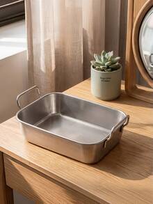 Haus Hana 1PC/2PCS Stainless Steel Double Portable Handle Square Storage Tray, Multi-Functional Desktop Display Organizer For Jewelry Hair Accessories Cosmetics Stationery Tiny Sundries Household Salon Daily Decor Use - Multicolor - View 5
