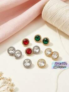 1 Pack 10 Pcs High‑End Rhinestone Inlaid Metal Buttons Crystal Glass Fasteners Golden Decorative Small Buttons For Shirts Blouses Cardigans Sweaters Dresses Outerwear Hand‑Sewn Clothing Sewing Accessories - 10pcs - View 1