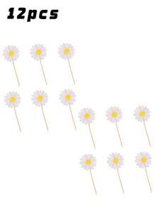 6/12pcs Daisy Cupcake Toppers, Pink Flower Cake Topper, Daisy Cake Decorations Toothpicks Chrysanthemum Cupcake Toppers, Spring Daisy Flower - Multicolor - View 10