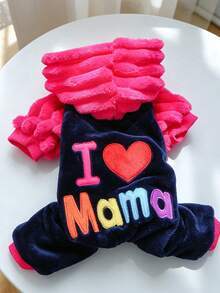1件裝寵物連帽抓絨衛衣，刺繡「I Love Mom」保暖小狗貓咪秋冬寵物衣服 - 我愛爸媽 - 查看 4