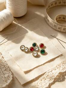 1 Pack 10 Pcs High‑End Rhinestone Inlaid Metal Buttons Crystal Glass Fasteners Golden Decorative Small Buttons For Shirts Blouses Cardigans Sweaters Dresses Outerwear Hand‑Sewn Clothing Sewing Accessories - 10pcs - View 5
