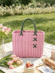 Shopping Handbag Woven Outdoor Oval Storage Basket Shaped Bathroom Wash Basket Storage, Shelf Baskets - Multicolor - View 4