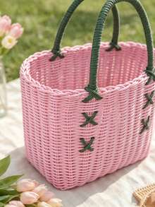 Shopping Handbag Woven Outdoor Oval Storage Basket Shaped Bathroom Wash Basket Storage, Shelf Baskets - Multicolor - View 7
