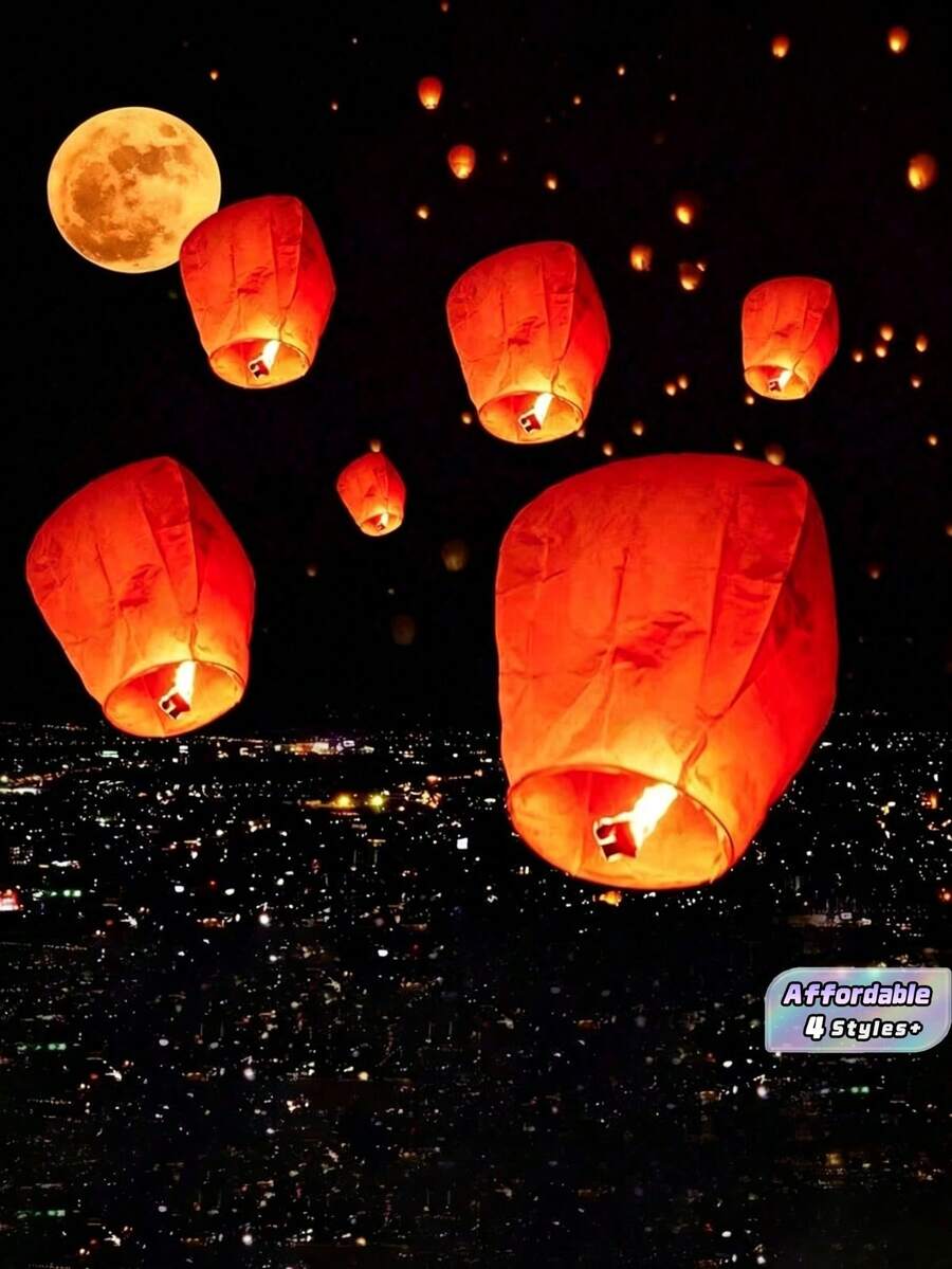 10/20 Pcs,White/Red, Kongming Lanterns, Safety Flame-Retardant Paper, Wish/Lucky/Fate Lamp,Including Wax Blocks - multicolor - View 1