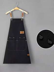1pc Unisex Waterproof Apron With Pockets Cross Back Straps & Leather Buckles, , Multi-Layer Canvas Material, Adjustable Design, Canvas Apron For Professional Apron For Barista, Bartender, Salon, Workshop, Restaurant Uniform Ommercial Chef Server - Multicolor - View 12