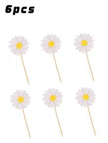 6/12pcs Daisy Cupcake Toppers, Pink Flower Cake Topper, Daisy Cake Decorations Toothpicks Chrysanthemum Cupcake Toppers, Spring Daisy Flower - Multicolor - View 12