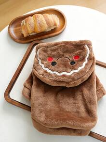 1Pc Pet Christmas Hooded Costume, Gingerbread Man & Santa Claus Design, Soft Plush Dog Cat Outfit For Small Pets Xmas Party Dress‑Up - Gingerbread Man - View 5