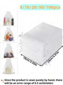 5/10/20/50/100pcs Multi Sizes White Organza Drawstring Bags, Transparent Mesh Gift Pouches, Jewelry Candy Cosmetic Soap Packaging, Wedding Favors, Birthday, Thanksgiving, Christmas Holiday Gift Storage Bags For Home And Party Use Sets For Gift Wraps - White - View 15