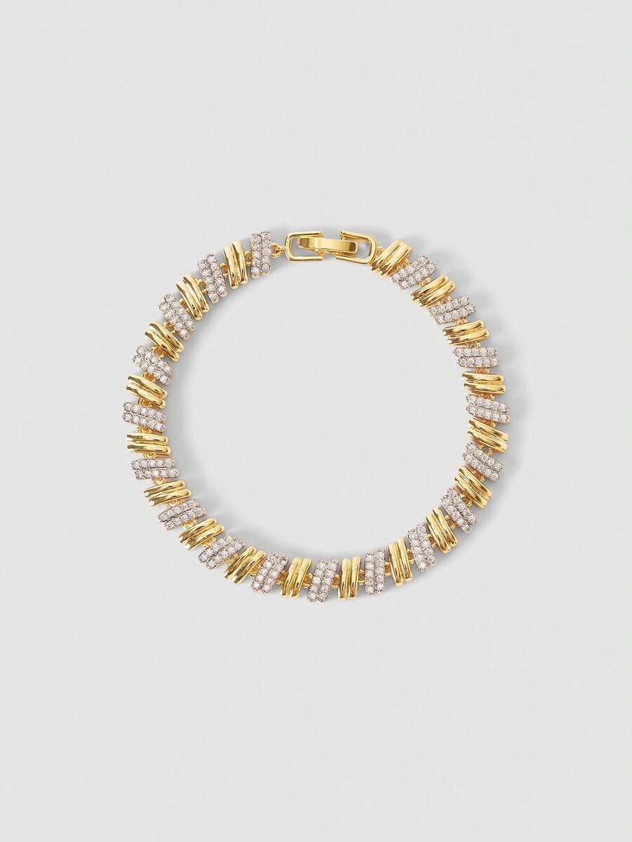 MortiRose Vòng tay thiết kế thời trang mạ vàng 18K đính đá Zirconia - Vàng - Xem 1