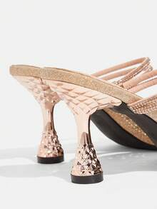 CUCCOO TILAWA Embroidery Champagne Sparkling Rhinestone Elegant Elegant Sexy Pointed Women's High Heels - Diamond Belt Slip-On Exquisite Design - Champagne - View 7