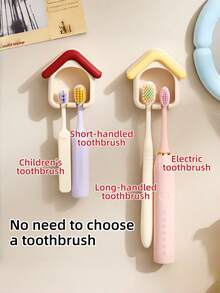 Giá treo bàn chải đánh răng hình ngôi nhà 1 cái, gắn tường không khoan, tự dính, thoát nước nhanh khô, dễ thương vui nhộn, kệ lưu trữ sắp xếp phòng tắm cho cặp đôi, đựng kem đánh răng, dao cạo, trang trí nhà ở, phòng tắm, ký túc xá - Nhiều màu - Xem 4