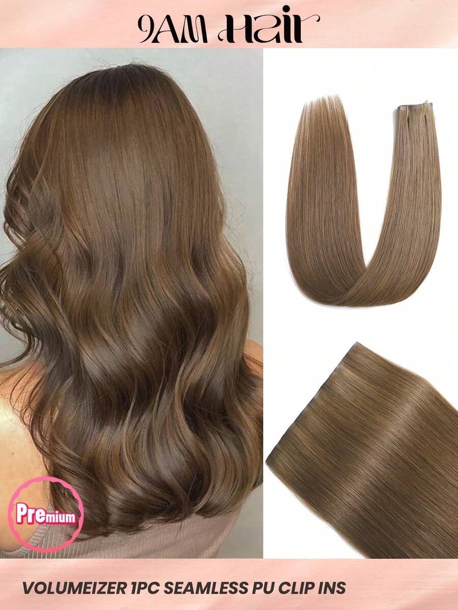 Seamless Clip Ins Volumizer 55g 1pc 6# Medium Brown 100% HQ Cuticle Aligne Remy Human Hair Seamless PU Clip Ins Extensions Hair Extensions - S6 - View 1