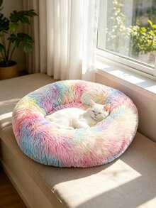 1PC Off Rainbow Color Round Warm Thick Pet Bed Mat Multiple Sizes For Medium Small Cats Dogs Indoor Use Soft Cozy Full Season Essential For Pet Lovers Non Detachable Cushion - color - View 3