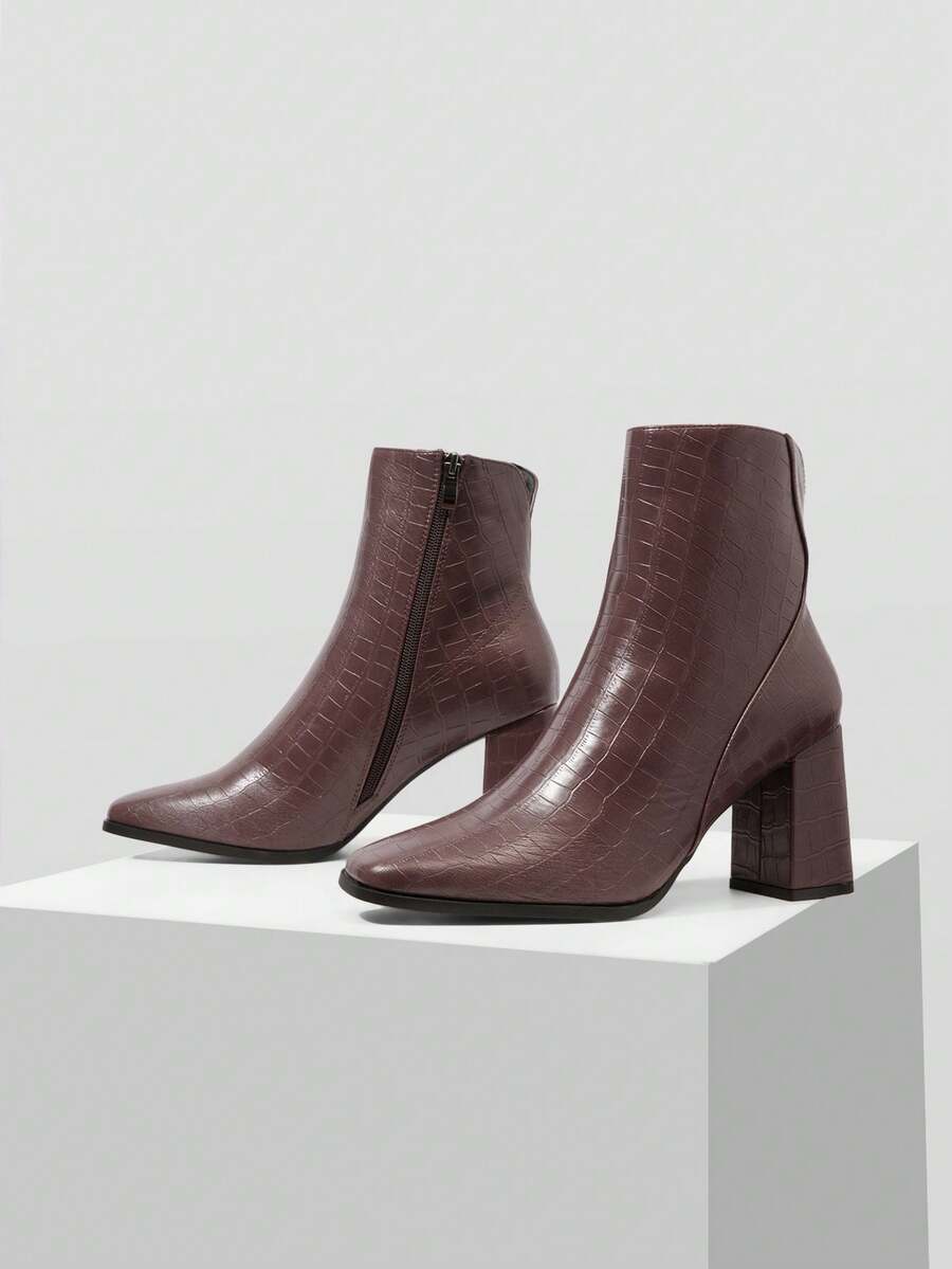 MOTF PREMIUM WOMEN'S THICK-HEELED MID-BOOTS, SUITABLE FOR DAILY AND FESTIVE OCCASIONS IN AUTUMN AND WINTER - Brown,. - View 2