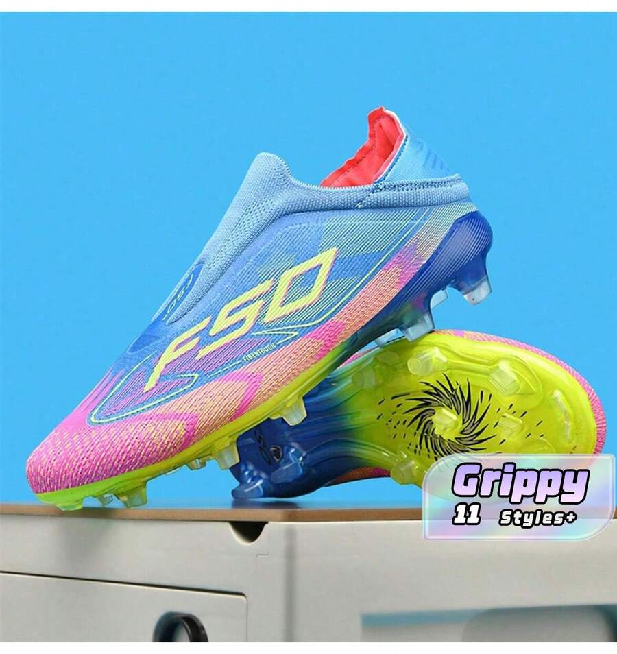 Men's And Youth AG Football Shoes - Dynamic Stripe Artificial Grass Football Shoes, - Green - View 1