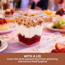 20/30 Square Candy Cups With 5 Oz Capacity And Lids - Clear Reusable Party Cups, Suitable For Yogurt/Ice Cream/Cream Cake - Wedding, Birthday, Christmas, Holiday Celebrations (Stackable), Christmas Gift, Essential For Holidays - Multicolor - View 7