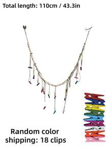 1pc Hanging Photo Frame With 18 Clips, Boho Wood Bead Decor Hanging Frame Clip For Dorm, Classroom, Bedroom, Home Room Office Decoration, For Christmas Valentine's Day New Year Decor, - one-size - View 2