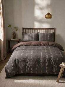 Cirelle Bộ 3 món vỏ chăn duvet kẻ sọc, chất liệu polyester mềm thoáng khí, có khóa kéo và dây buộc góc, bộ chăn ga gối phong cách hiện đại cổ điển kèm 2 vỏ gối (không kèm ruột) - 11 - Xem 2