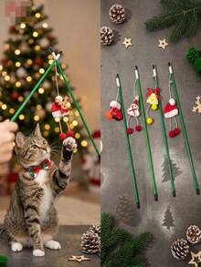 PETSIN 1 PC Christmas Cat Teaser With Cute Decoration Cat Toy - Multicolor - View 4
