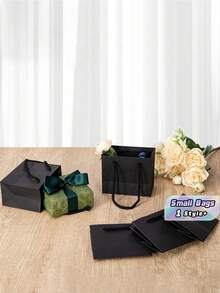 20Pcs Black Paper Gift Bags - Shopping Tote Bags For Men, Wedding Favor Handbags, Small Birthday Party Gift Packaging, Stylish & Practical - Black - View 1