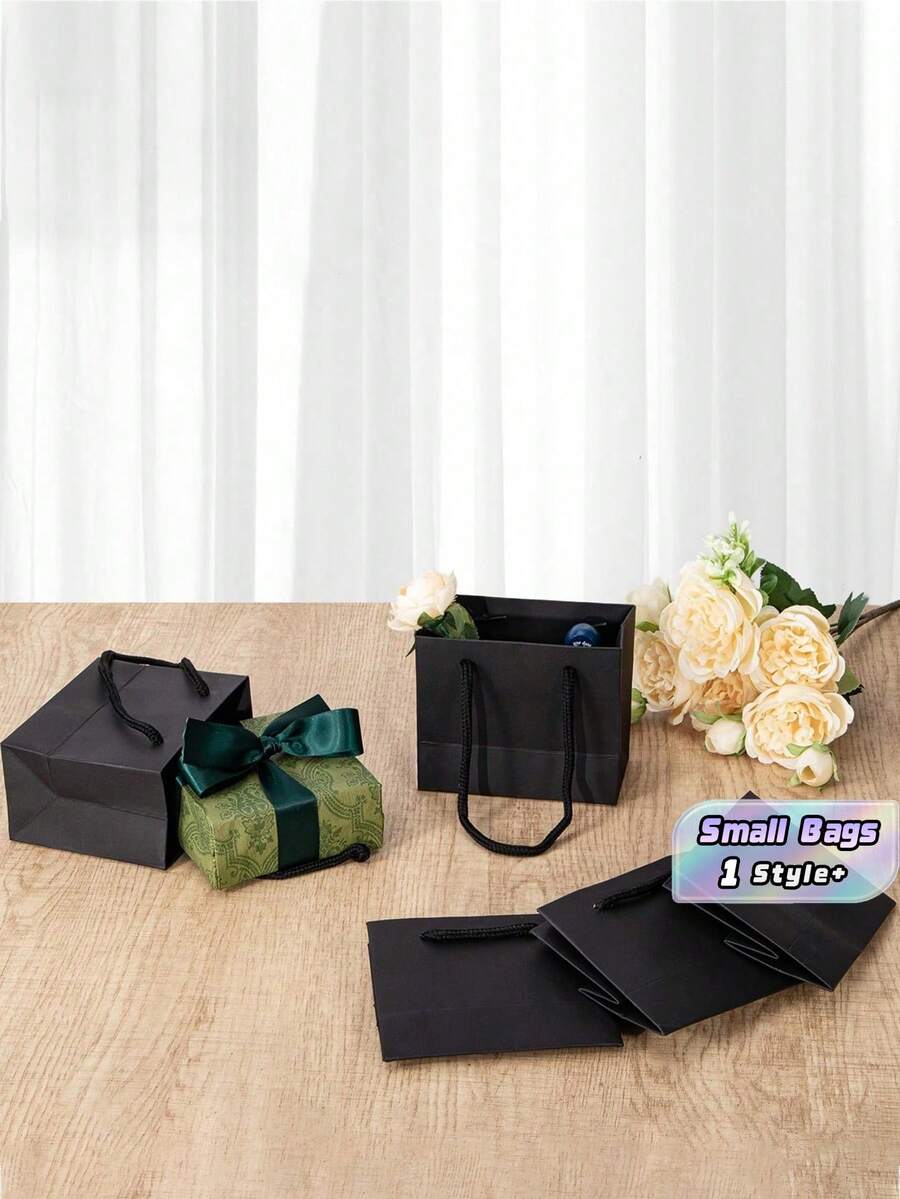 20Pcs Black Paper Gift Bags - Shopping Tote Bags For Men, Wedding Favor Handbags, Small Birthday Party Gift Packaging, Stylish & Practical - Black - View 1