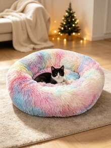1PC Off Rainbow Color Round Warm Thick Pet Bed Mat Multiple Sizes For Medium Small Cats Dogs Indoor Use Soft Cozy Full Season Essential For Pet Lovers Non Detachable Cushion - color - View 2