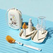 Portable Baby Bottle Brush Set Incude Bottle Brush, Nipple Brush Straw Brush, Drain Rack And Storage Box For Travel Or Trip - Beige - View 10