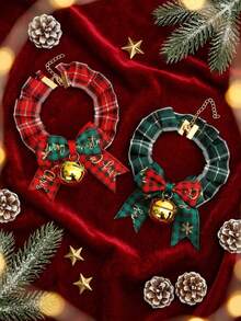 PETSIN 1PC Christmas Cartoon Pet Collar, Red Lace Bowknot Bib Necklace With Bell, Festive Decor Accessory For Cats & Dogs - Multicolor - View 4