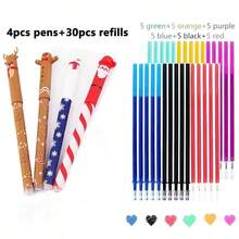 Christmas Style Erasable Ballpoint Pens, Quick-Drying Erasable, Write Smoothly, Suitable For Students Exams, Practicing, Note-Taking, Christmas Gifts, School Supplies, Back To School - Multicolor - View 16