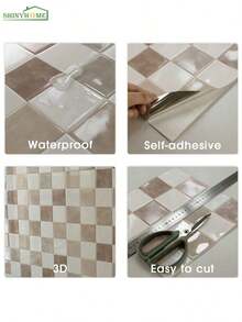Shiny Home 10pcs 22.8*22.8cm Self-Adhesive Wall Stickers, Waterproof Kitchen Backsplash, Kitchen Renovation New Decorative Material, Easy Diy Installation. - Beige - View 2