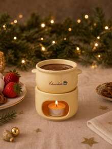Cirelle 1pc Ceramic Chocolate Fondue Set With Tealight Candle Holder, Mini Cheese & Butter Melting Pot, Portable Porcelain Fondue Mug For Strawberries, Ice Cream, Party & Dessert Decor - View 3