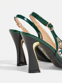CUCCOO TILAWA Green Sunflower Resin Shiny Rhinestone Fashionable Elegance Temperament Sexy Pointed Thick Heel Women's High Heels - Exquisite Design Of Rear Buckle, - Green - View 8