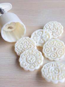 1 Sets Of Flower Shaped Mooncake Molds, 50g Cake Molds, DIY Manual Pressing, Sugar Flipping Mooncake Decoration, Biscuit Baking Tools - White - View 4