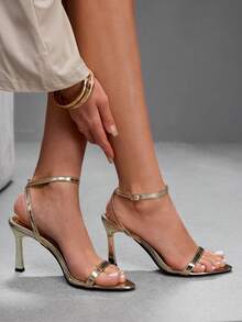 CUCCOO SZL Women's Adjustable Simple High-Heeled Sandals, Suitable For Daily Casual Wear, Spring Break, Easter, Prom - Gold - View 2