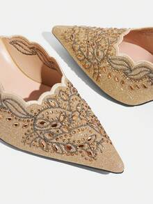 CUCCOO TILAWA Gold Sparkling Rhinestone Embroidery Elegant Sexy Pointed Women's High Heels - Exquisite And Stylish Design, With A Slip-On Design Stiletto Women - Gold - View 7