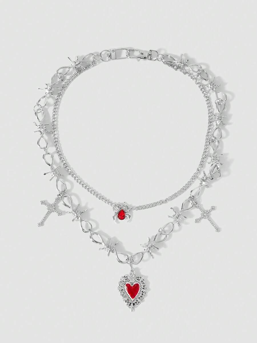 MortiRose 1 Ladies Gothic Wire Laminated Necklace Silver Rhinestone ...