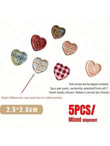 Joivida 5Pcs Aesthetic Vintage Plaid Heart Buttons, Mixed Shapes Large Buttons, DIY Craft Accessories For Journal Decoration - Multicolor - View 12