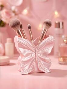 Embossed Butterfly Makeup Brush Holder, Pearlescent Glazed Desktop Cosmetic Pen Organizer, Vanity Decorative Storage & Flower Vase, Multi‑Color Option - Multicolor - View 5
