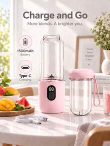 Blender Portabel 500ml Isi Ulang USB, Gelas Juicer Elektrik Pribadi untuk Smoothie, Minuman Buah, Pengaduk Jus, Blender Mini untuk Rumah dan Perjalanan, 1500mAh - 0,5L-1L - View 4