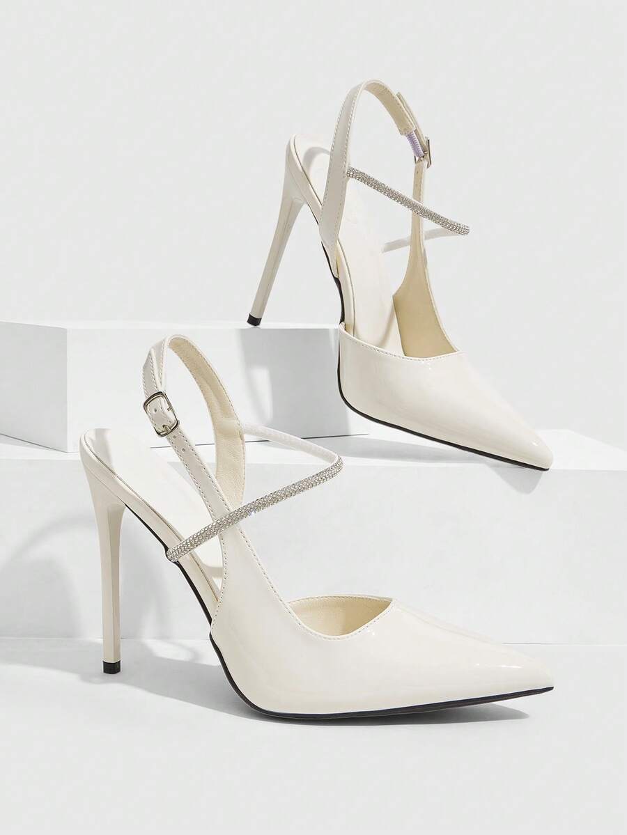 CUCCOO SZL Pointed Stiletto, Beige Back Lift With Rhinestone Strip, Women's High Heels, Fashionable, Elegant And Sexy, Suitable For Parties, Banquets, Parties, N - Beige 12 #. - View 1